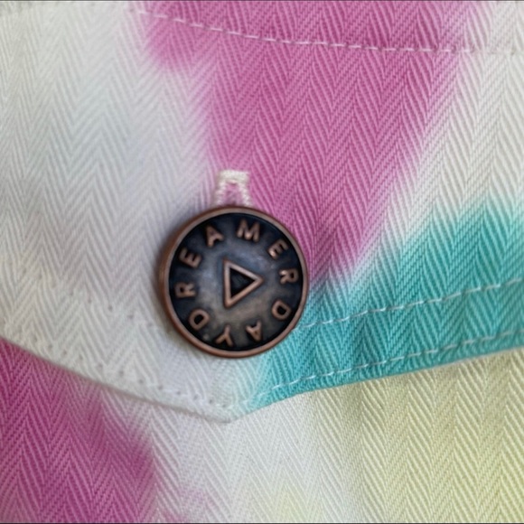 DAYDREAMER Tie Dye Jacket Snow Cone Denim White Rainbow Swirl Patch Pockets - Picture 6 of 11